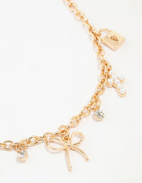 Gold Bow & Cross Charm Necklace - link has visual effect only