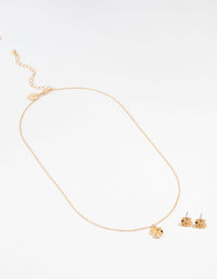 Gold Rosette Necklace and Stud Earrings Set - link has visual effect only