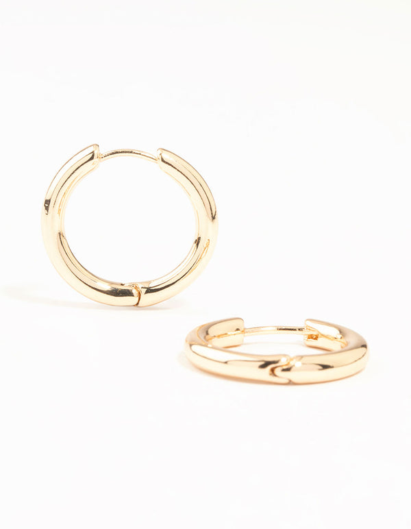 Gold Round Medium Huggie Earrings