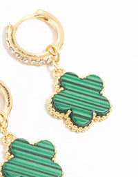 Gold Plated Emerald Clover Hoop Drop Earrings - link has visual effect only