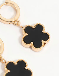 Gold Black Clover Drop Huggie Earrings - link has visual effect only