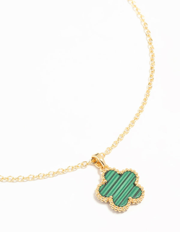 Gold Plated Emerald Clover Pendant Necklace