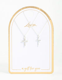 Silver Plain & Diamante Cross Pendant Necklaces 2-Pack - link has visual effect only