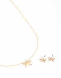 Gold Bow Diamante Necklace & Earrings Set - link has visual effect only