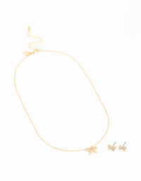 Gold Bow Diamante Necklace & Earrings Set - link has visual effect only