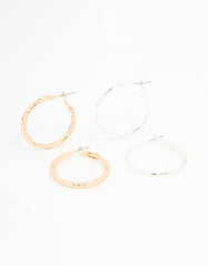 Mixed Metals Textured Hoop Earrings 2-Pack