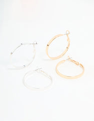 Mixed Metal Flat Hoop Earrings 2-Pack