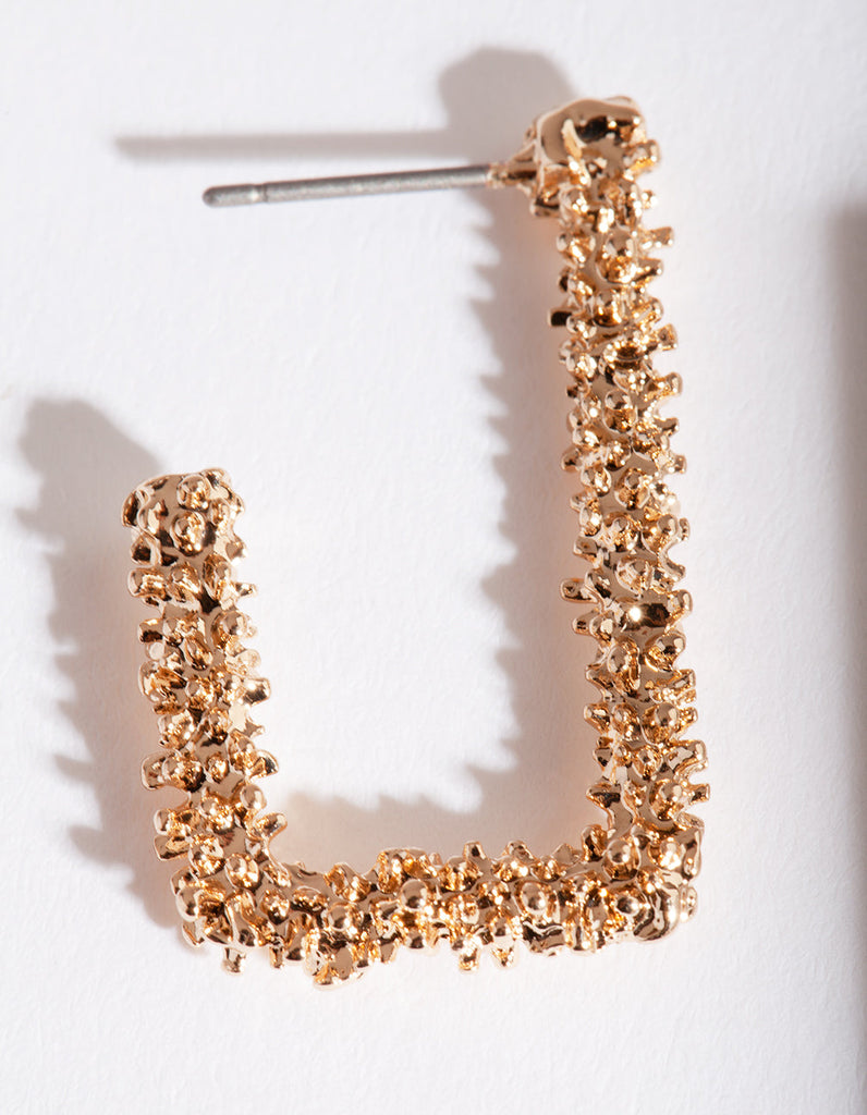 Gold Textured Rectangle Hoop Earrings