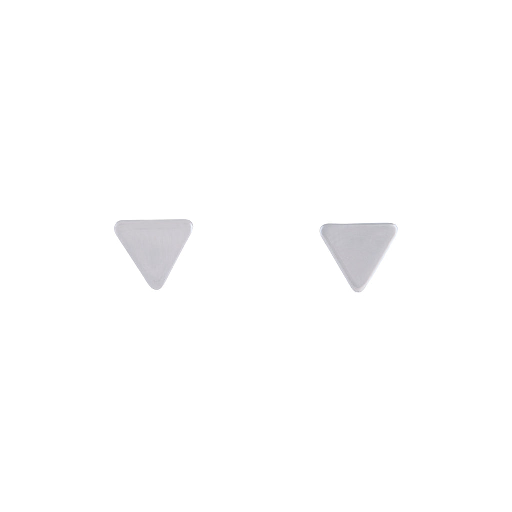 Rhodium Plain Flat Triangle Stud Earrings