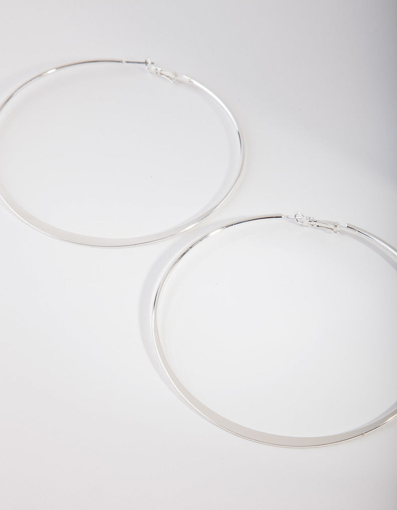 Silver Flat Edge Hoop Earrings