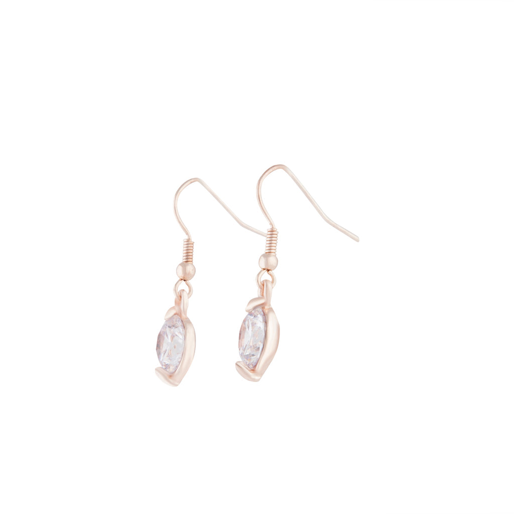 Rose Gold Hook Round Diamante Earrings