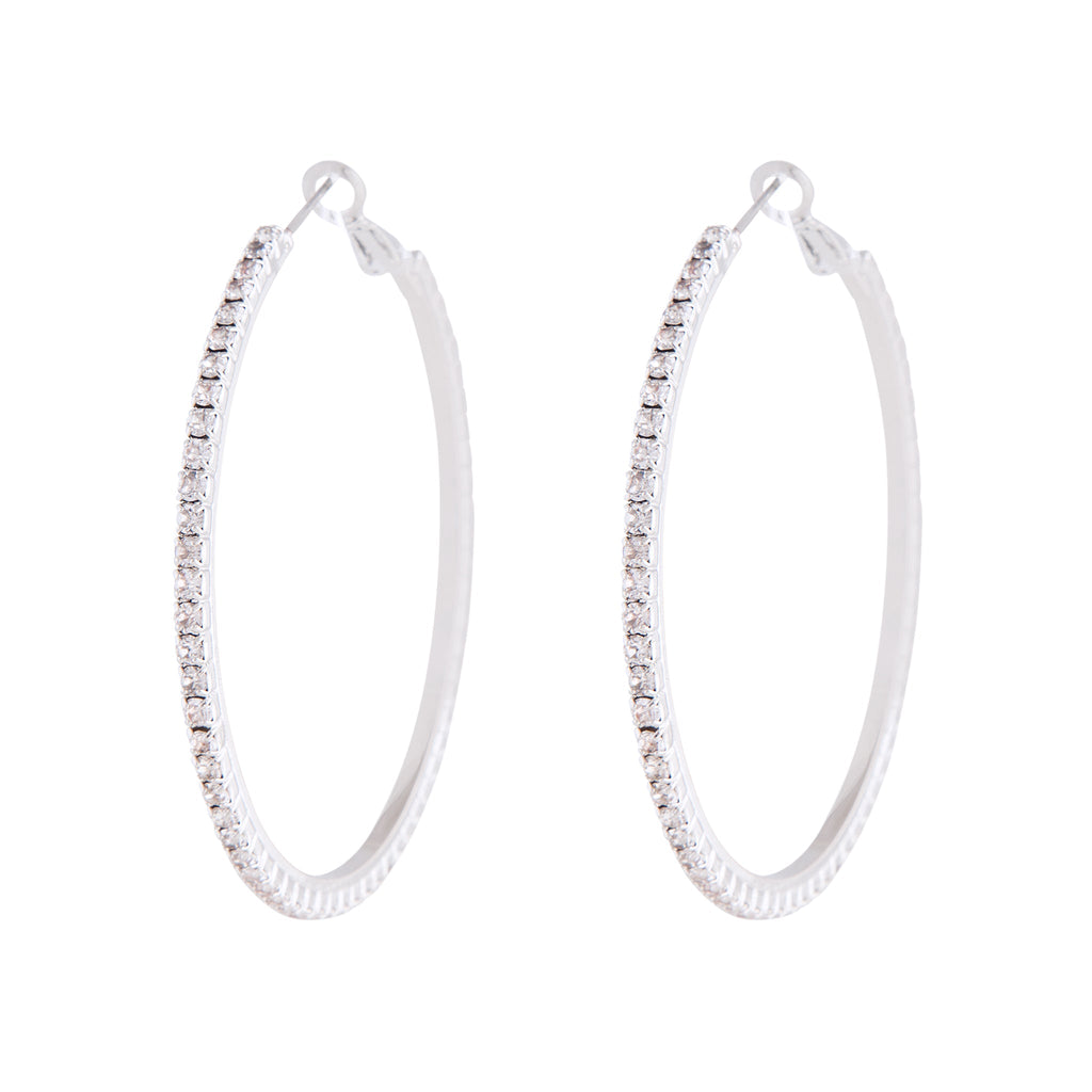 Silver Square Edged Diamante Detailed Hoop Earrings