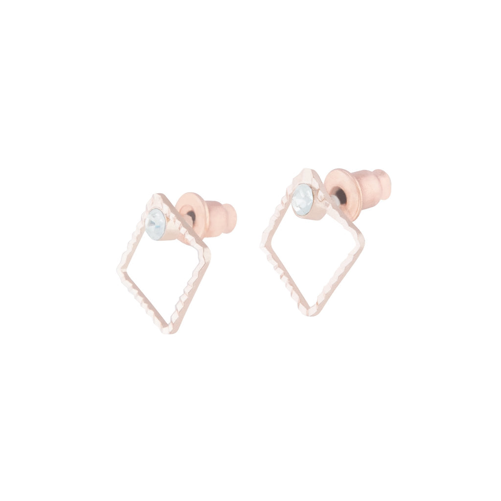 Rose Gold Geometric Square Diamante Stud Earrings