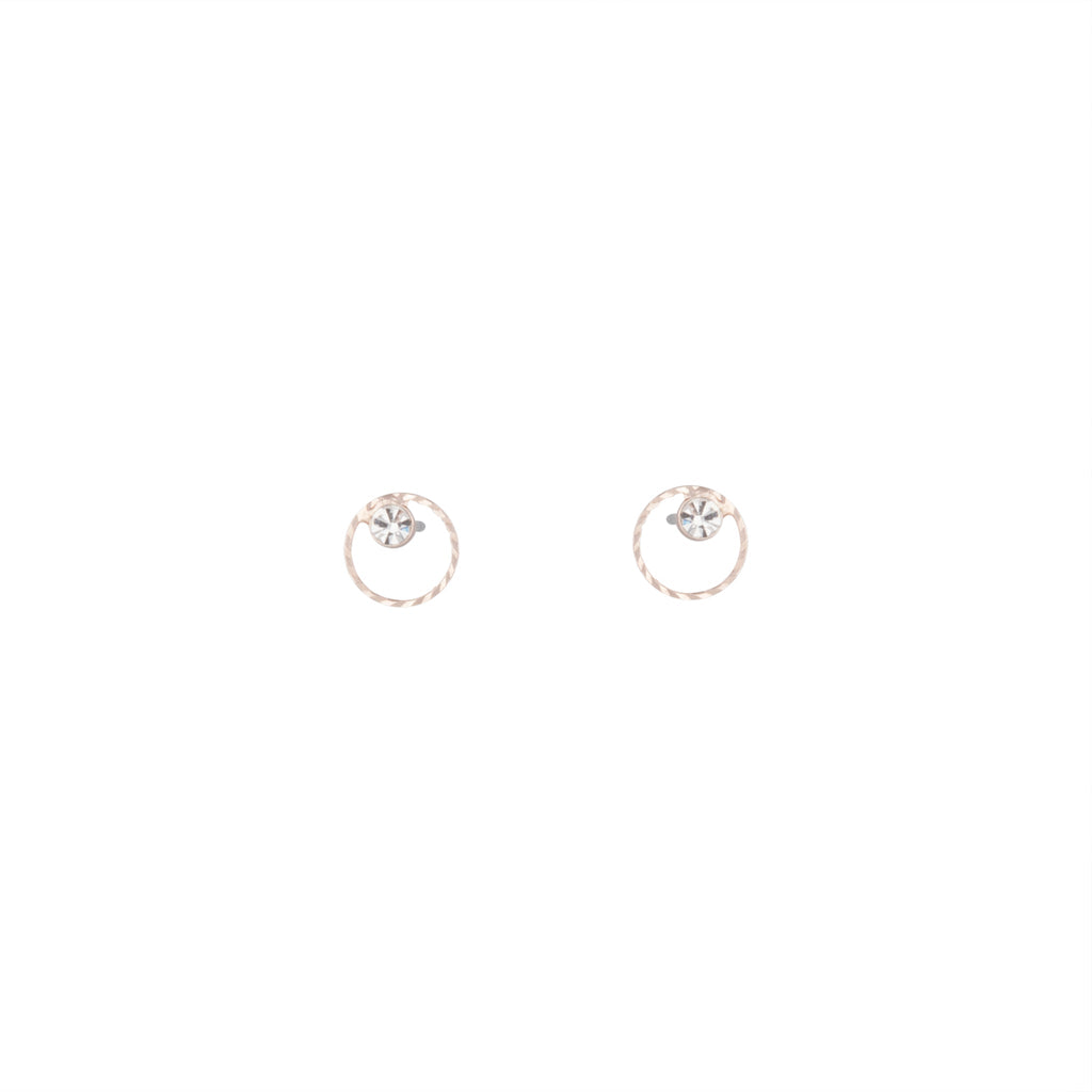 Rose Gold Circle Geo Diamante Stud Earrings