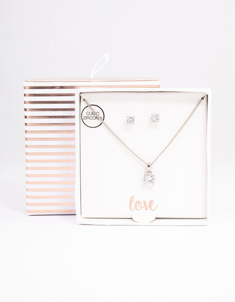 Rhodium Earrings & Necklace Gift Box