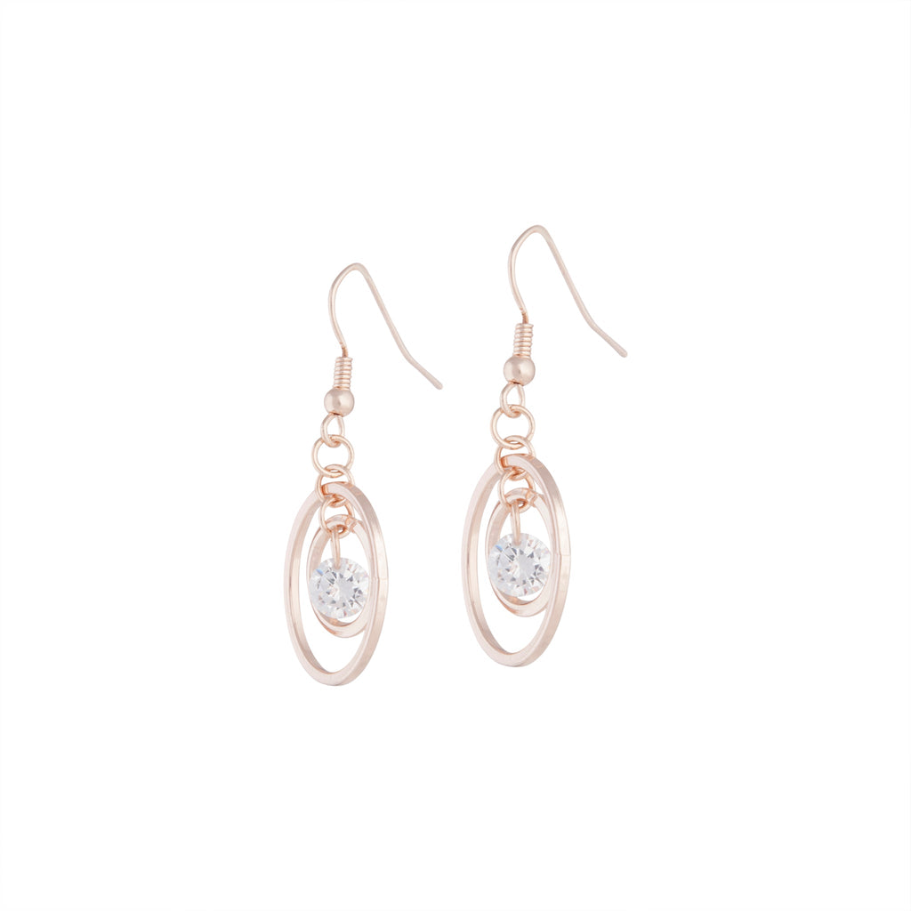 Rose Gold Diamante Bead Double Circle Earrings