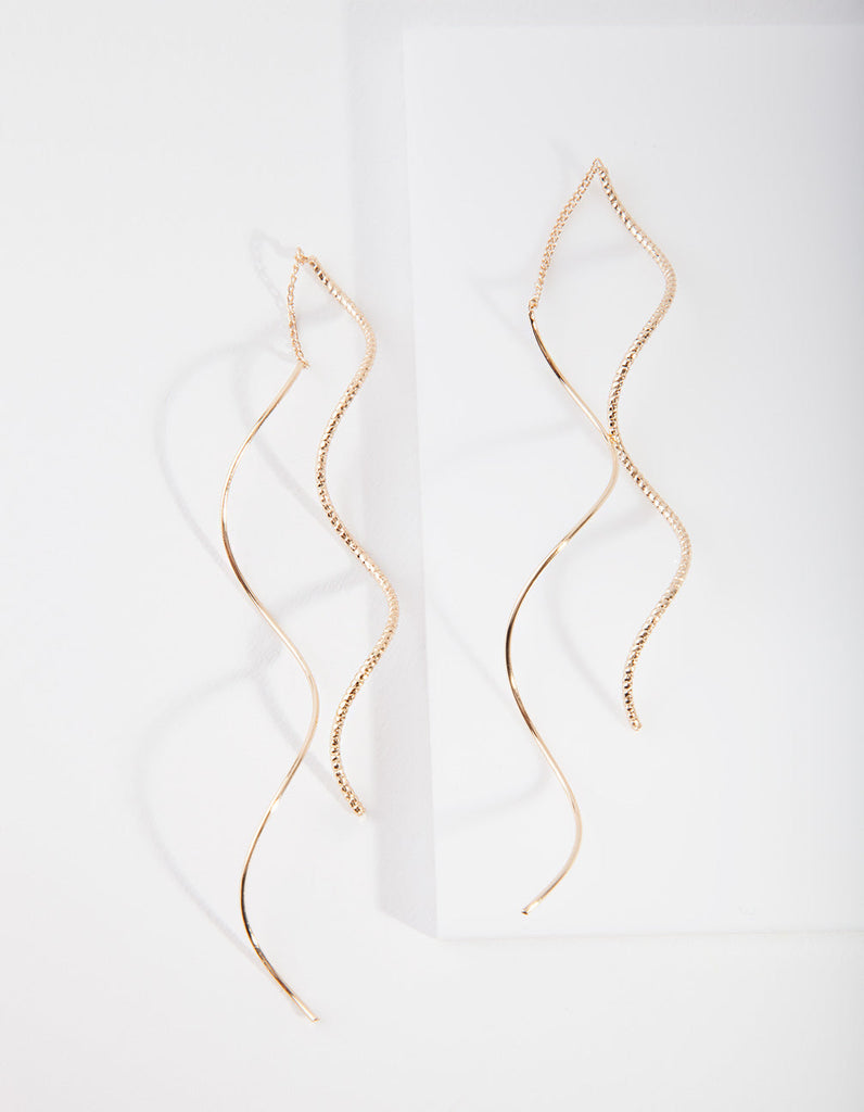 Gold Double Wave Thread-Through Earrings