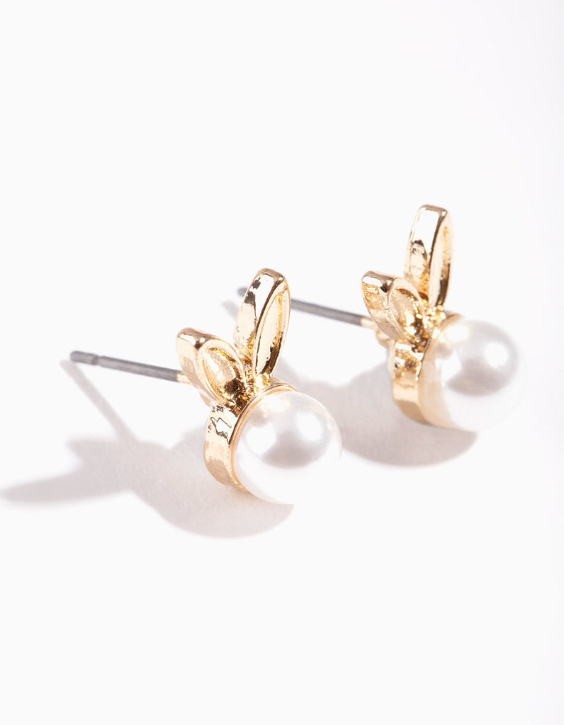Gold & Pearl Bunny Stud Earrings