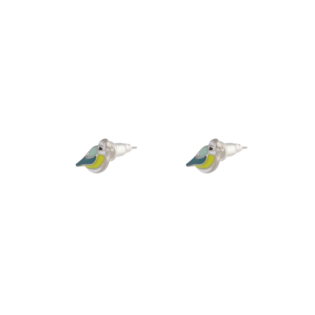 Rhodium Multi-Coloured Bird Stud Earrings