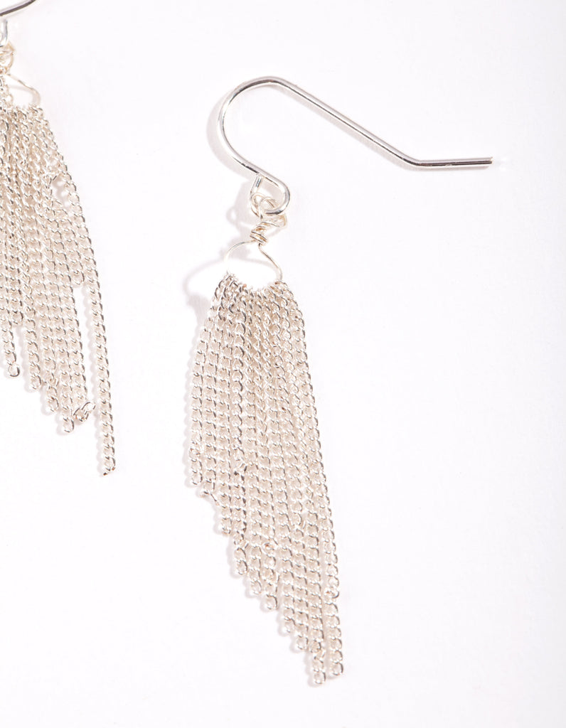 Silver Chain Tassel Drop Earrings