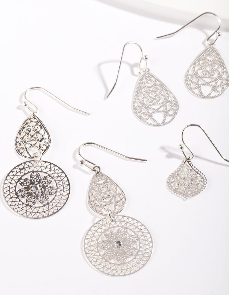 Silver Ornate Earring Pack