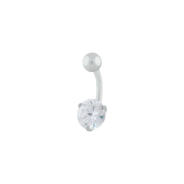 Rhodium Stone Claw Belly Bar