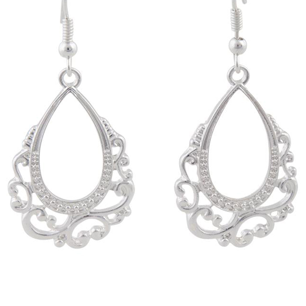 Silver Ornate Teardrop Earrings