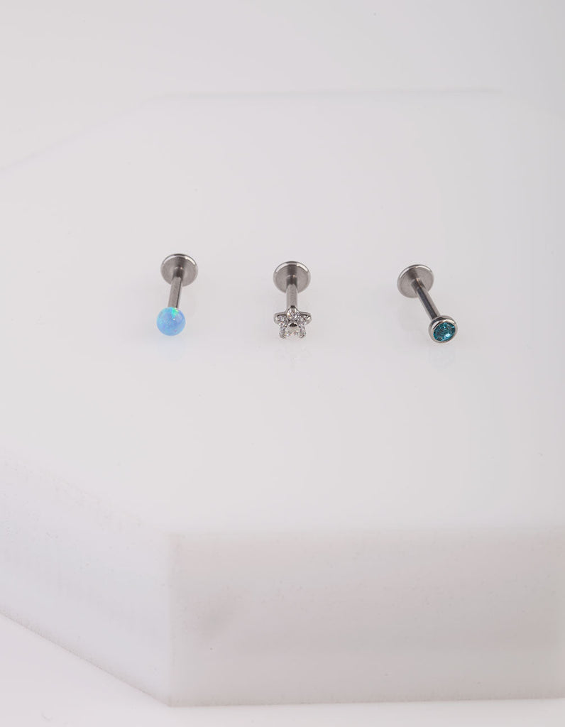 Surgical Steel Synthetic Opal & Flower Flat Back Earring Pack