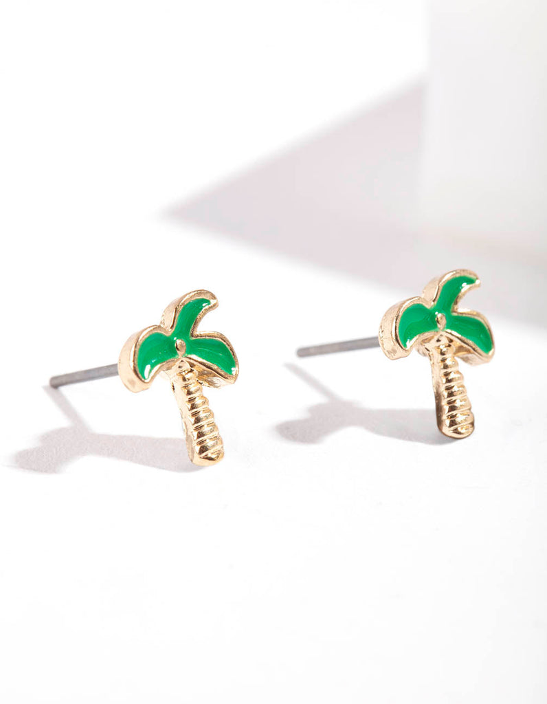 Gold Palm Tree Stud Earrings