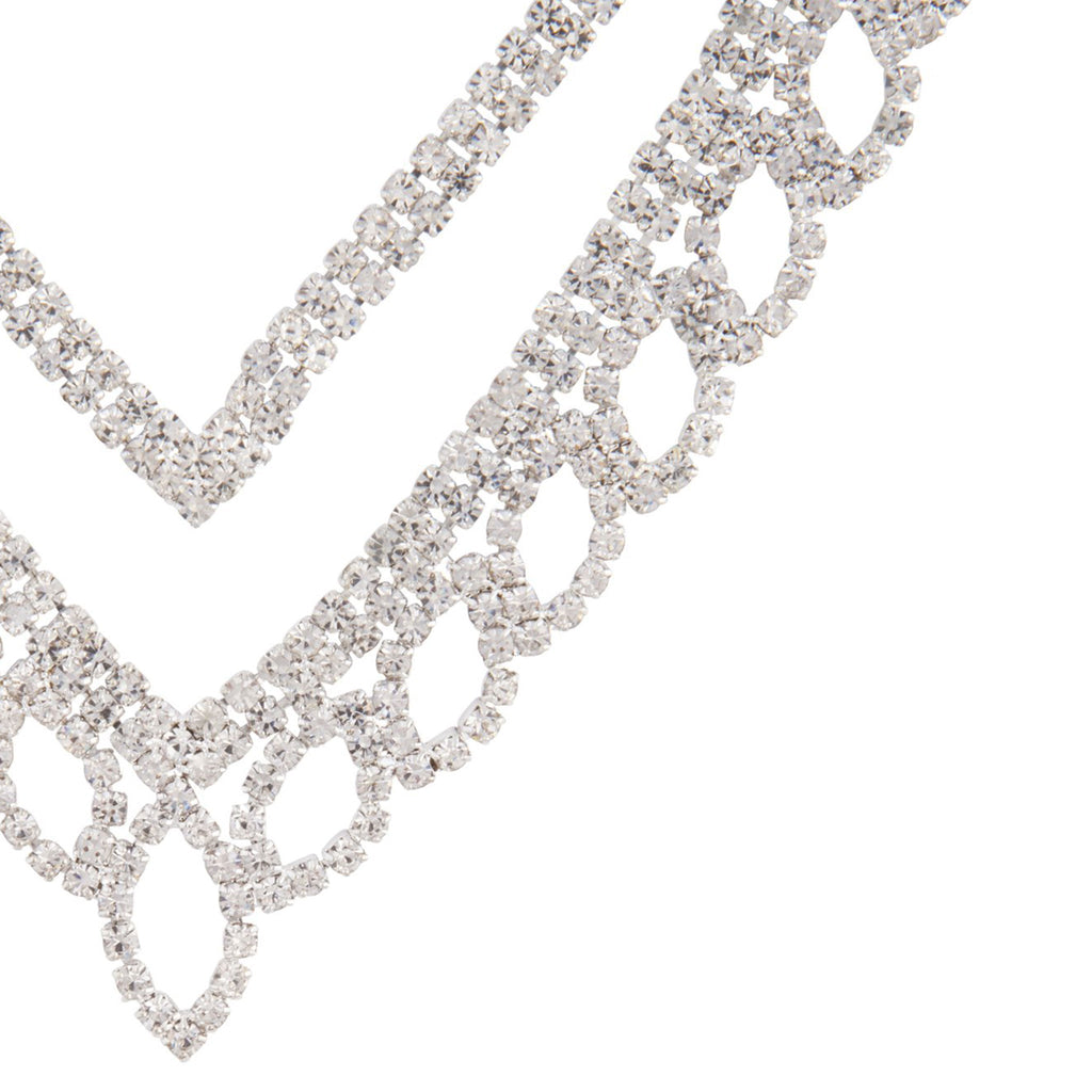 Silver Diamante Leaf Earrings Necklace Set