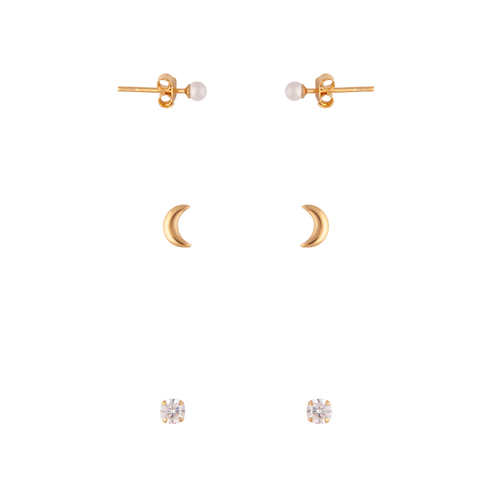 Gold Plated Sterling Silver Celestial Diamante Earring Pack