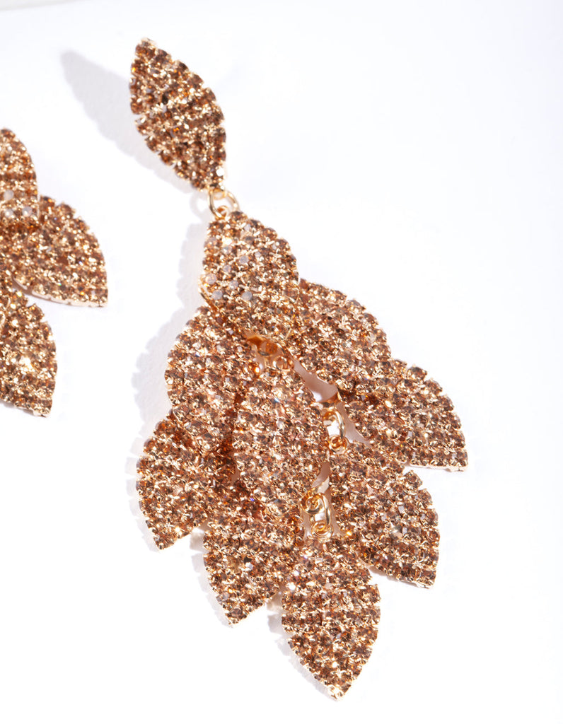 Gold Diamante Leaf Earrings