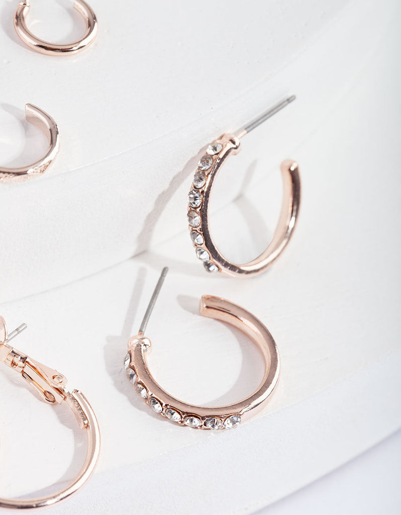 Rose Gold Diamante Sleeper Earring 6-Pack