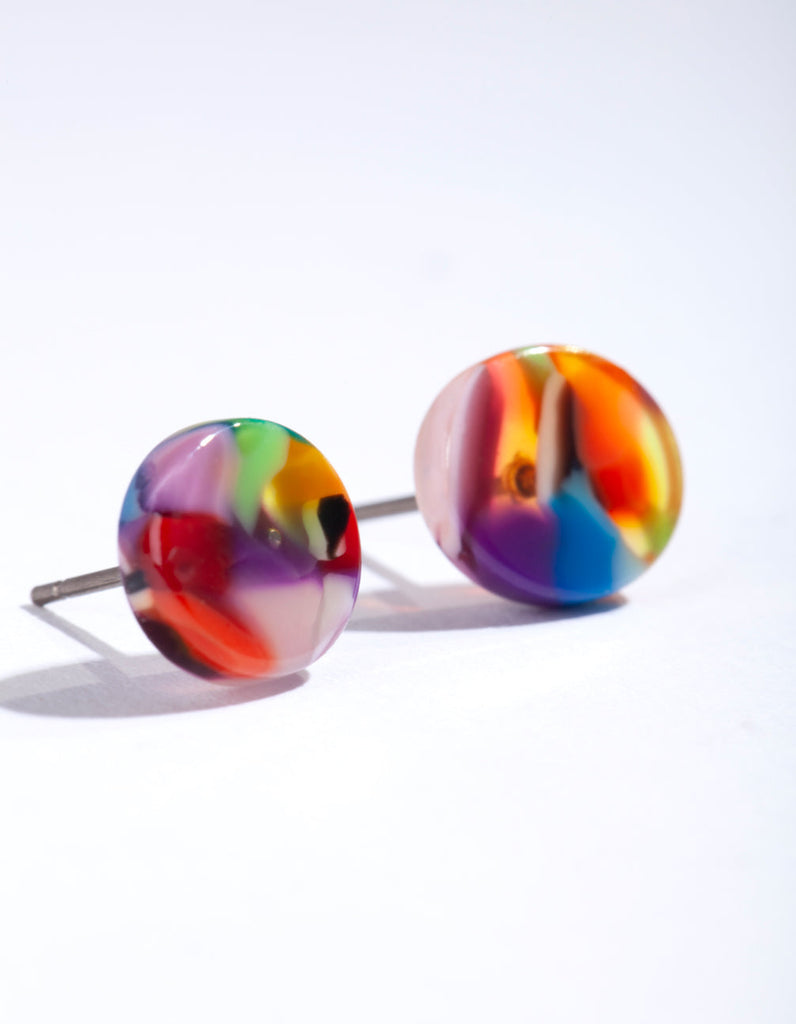 Mini Circle Marbled Acrylic Stud Earrings