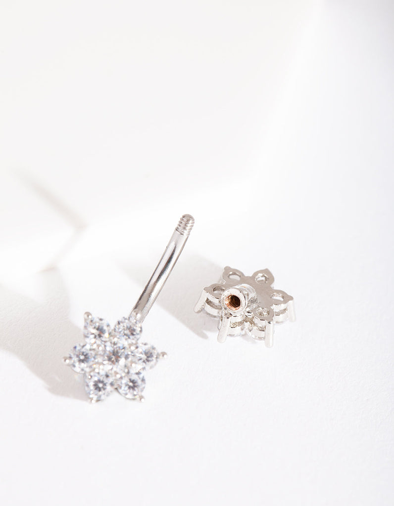 Silver Surgical Steel Double Flower Belly Bar
