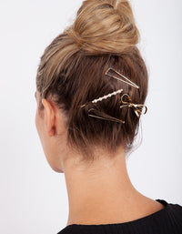 Gold Pearl Bow Hair Clip 4-Pack - link has visual effect only