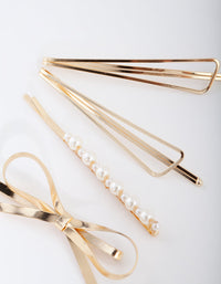 Gold Pearl Bow Hair Clip 4-Pack - link has visual effect only