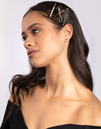 Gold Pearl Bow Hair Clip 4-Pack - link has visual effect only