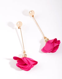 Gold Red Fabric Flower Drop Earrings - link has visual effect only