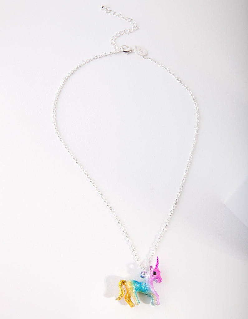 Kids Silver Multi Coloured Unicorn Necklace