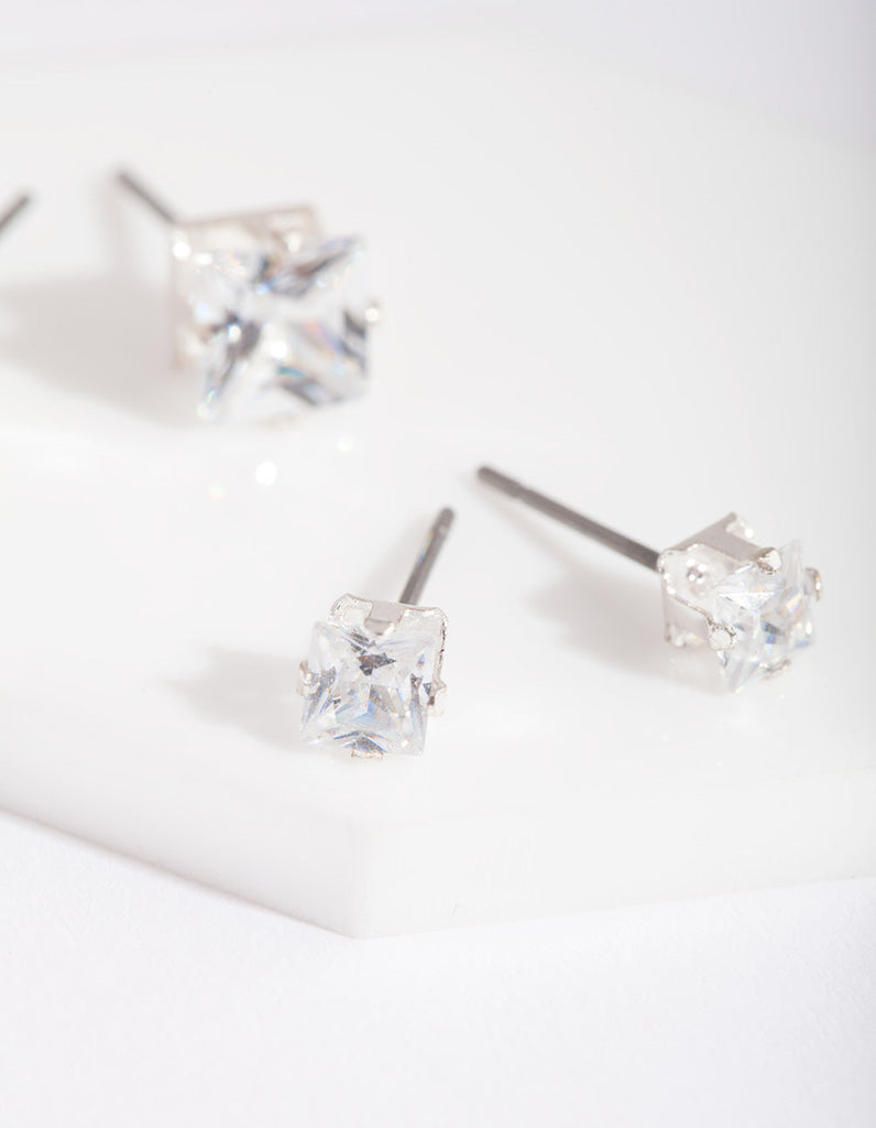 Silver Cubic Zirconia Square Stud Earring Pack