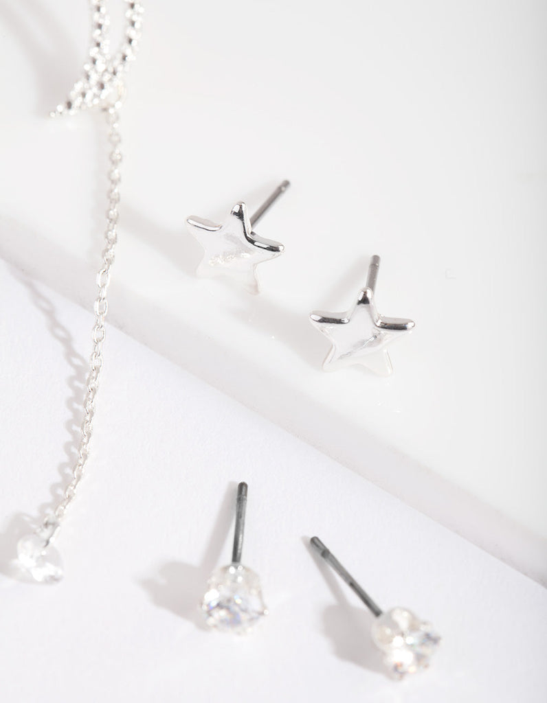 Silver Cubic Zirconia Star & Moon Earring Pack