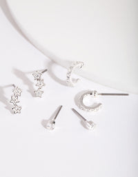 Silver Cubic Zirconia Huggie Star Earring Pack - link has visual effect only