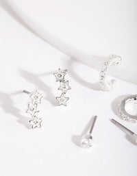 Silver Cubic Zirconia Huggie Star Earring Pack - link has visual effect only