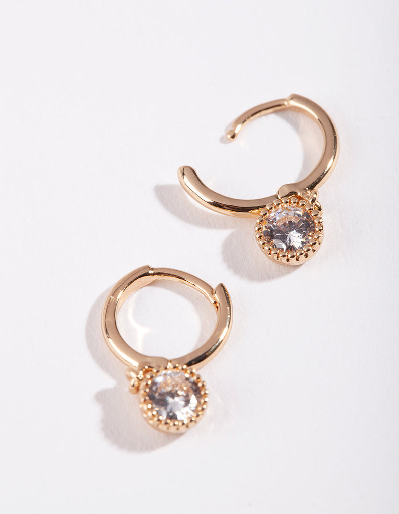 Gold Cubic Zirconia Huggie Drop Earrings