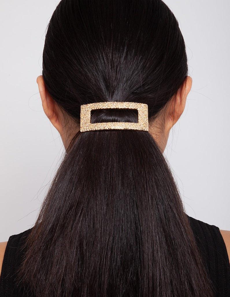 Gold Cut-Out Rectangle Texture Hair Clip