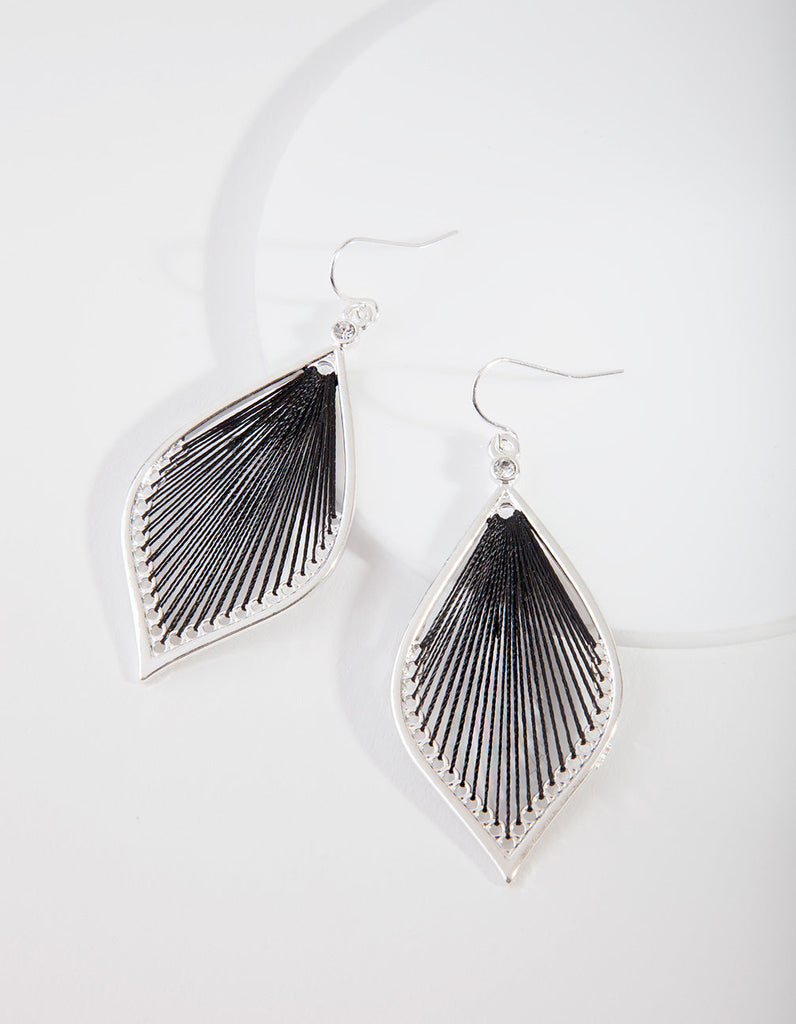 Silver Black Thread Earrings