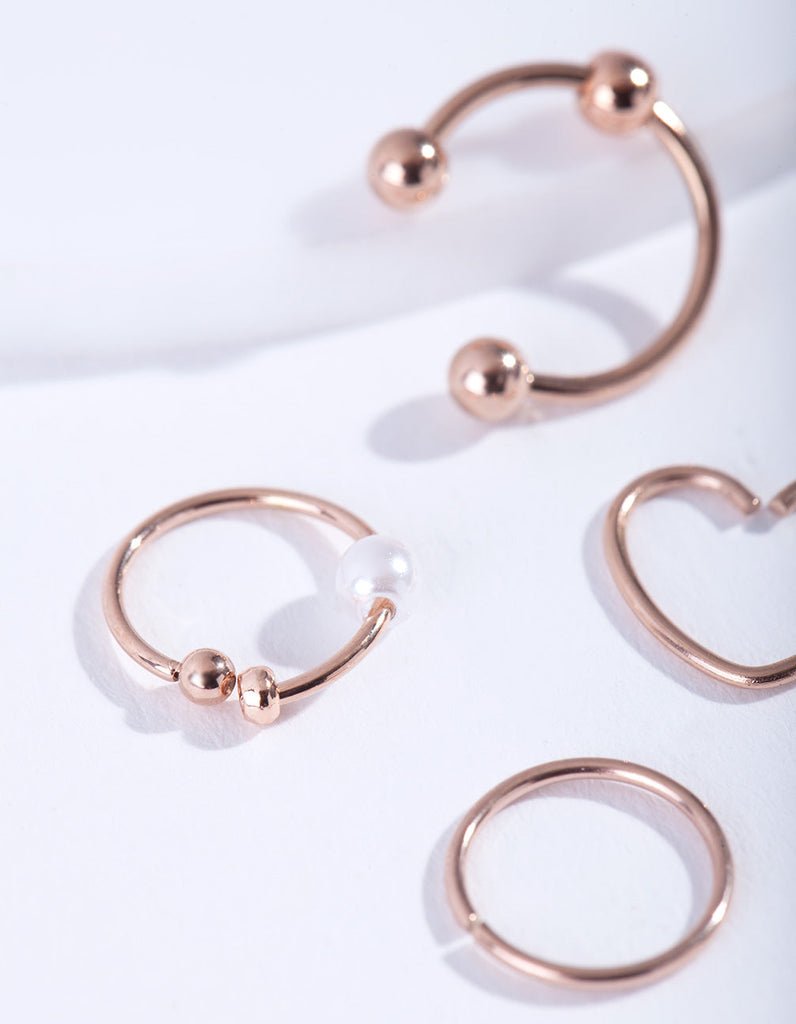 Rose Gold Surgical Steel Heart Ring 4-Pack