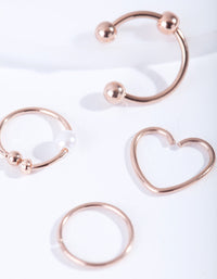 Rose Gold Surgical Steel Heart Ring 4-Pack - link has visual effect only