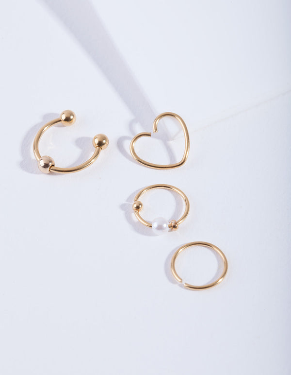 Gold Heart Ring Earring 4-Pack